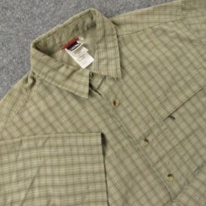 North Face Shirt Mens Medium Tan Green Plaid Short Sleeve Hiking Outdoors Casual